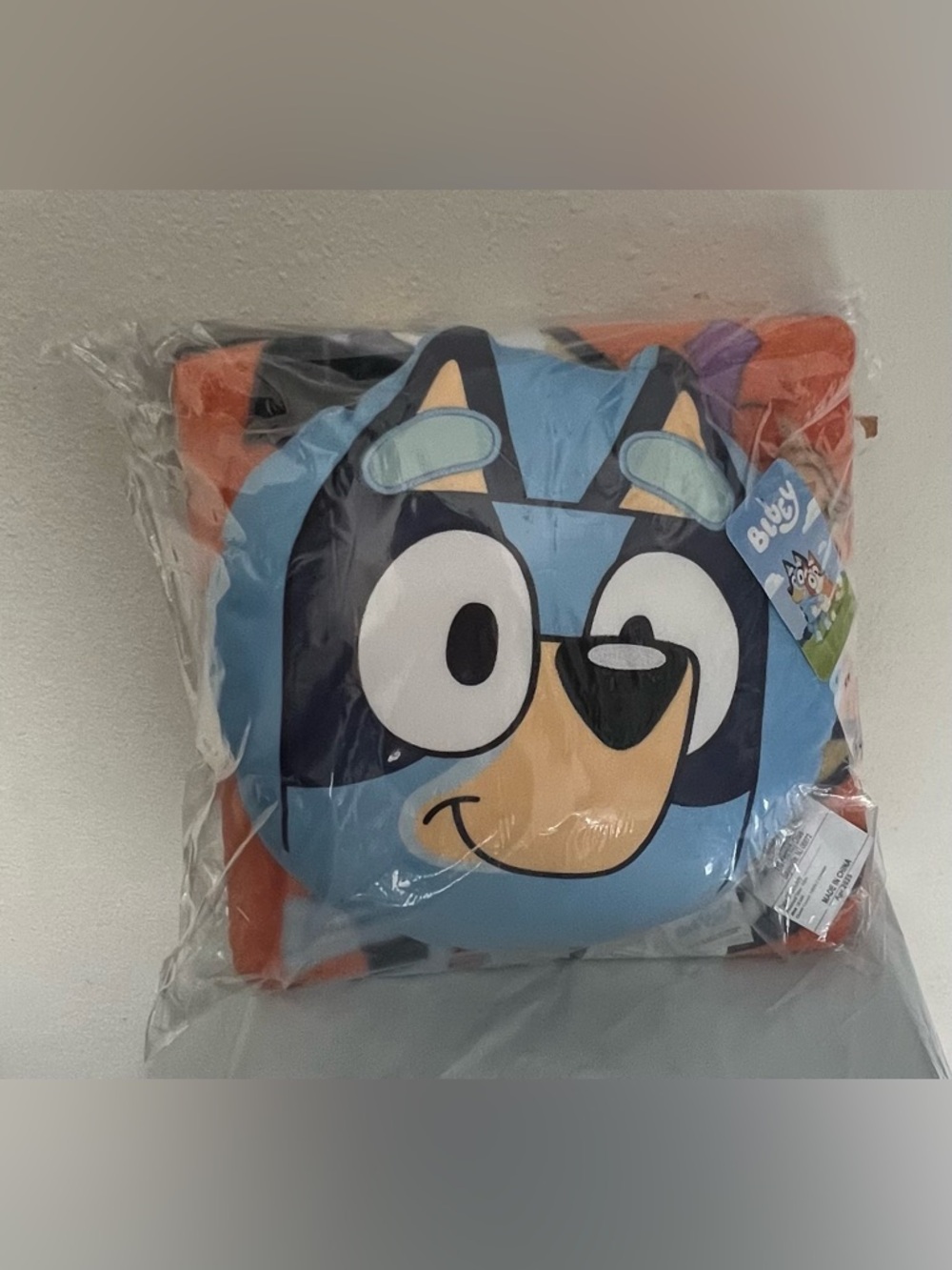 Bluey Plush Pillow Face Cushion & Blanket- Blue & Orange
